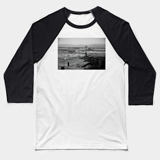 North Sea Storm in Black and White Baseball T-Shirt